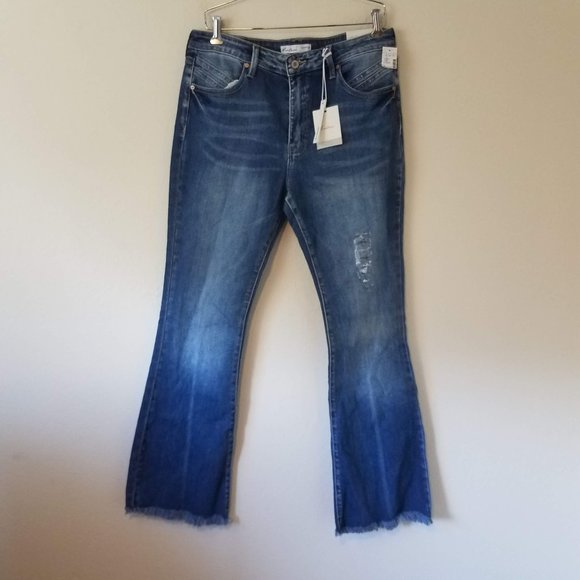 Kancan Women's 31x33 High Rise Flare Jeans Frayed Hem New with Tags - Picture 1 of 11